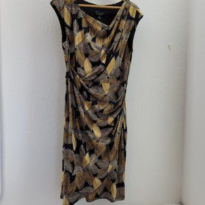 Connected Apparel Dress Women's Size 10 Black Gold Floral Print Faux Wrap NEW